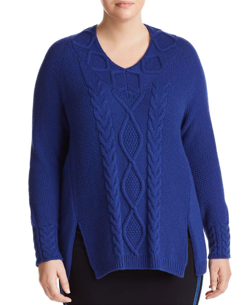 MARINA RINALDI Women's Cobalt Blue Agio Cable Knit Sweater