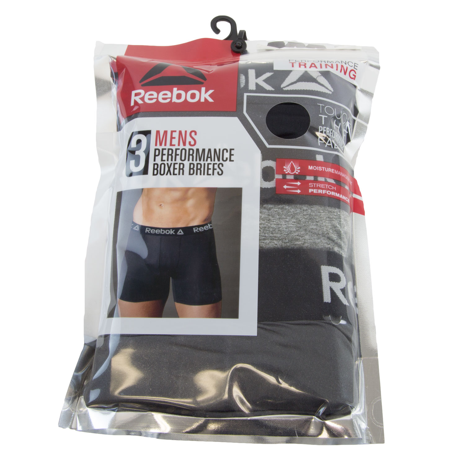 REEBOK Men's Heather Grey/Black 3 Pack Performance Boxer Briefs X-Large NEW