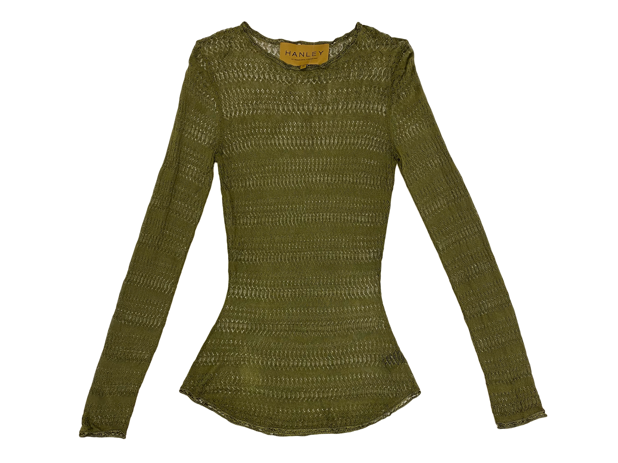 HANLEY MELLON Women's Olive Green Long Sleeve Fully Fashioned Top $390 ...